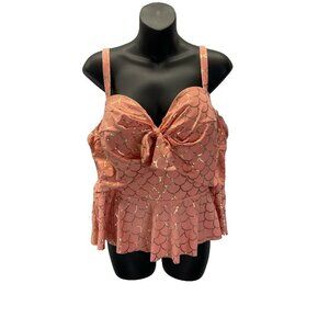 Torrid size 3R 3X coral gold fishscale tankini swim top‎  underwire built in bra